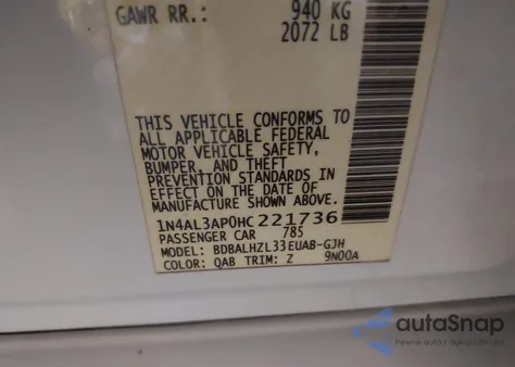 2017 Nissan Altima 2.5 Sr из США, поврежденный, VIN 1N4AL3AP0HC221736